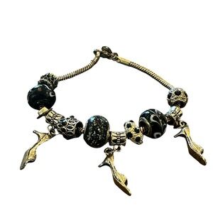 Sterling silver charm bracelet, beads, crystals and kitten heels!